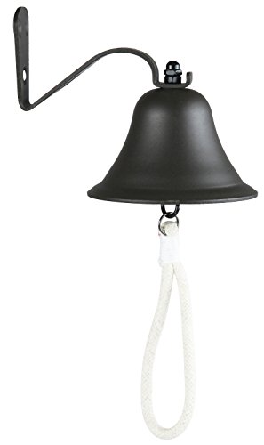 Upstreet Outdoor Dinner Bells Made of Black Cast Iron | Bracket Mounts Bell to Both Indoor Outdoor Wall Surfaces (Black, 6)